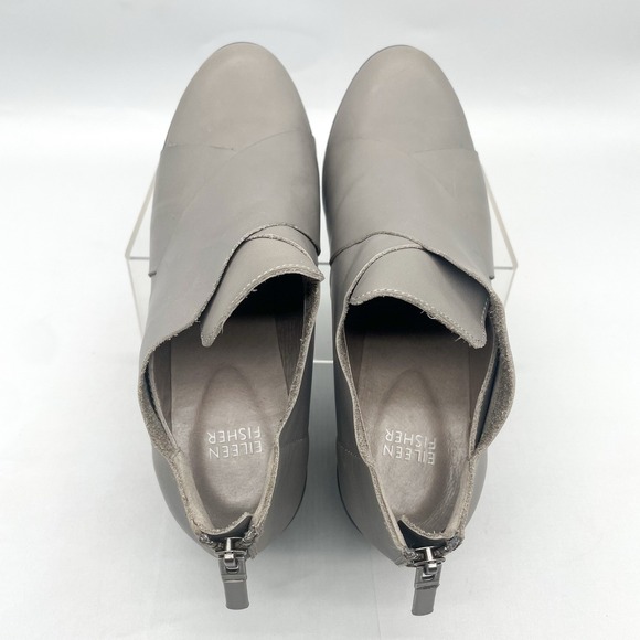 Eileen Fisher Womens 8.5M Cosmo Boots Shoes Gray Leather Chunky Heels Bootie Zip - Picture 7 of 12